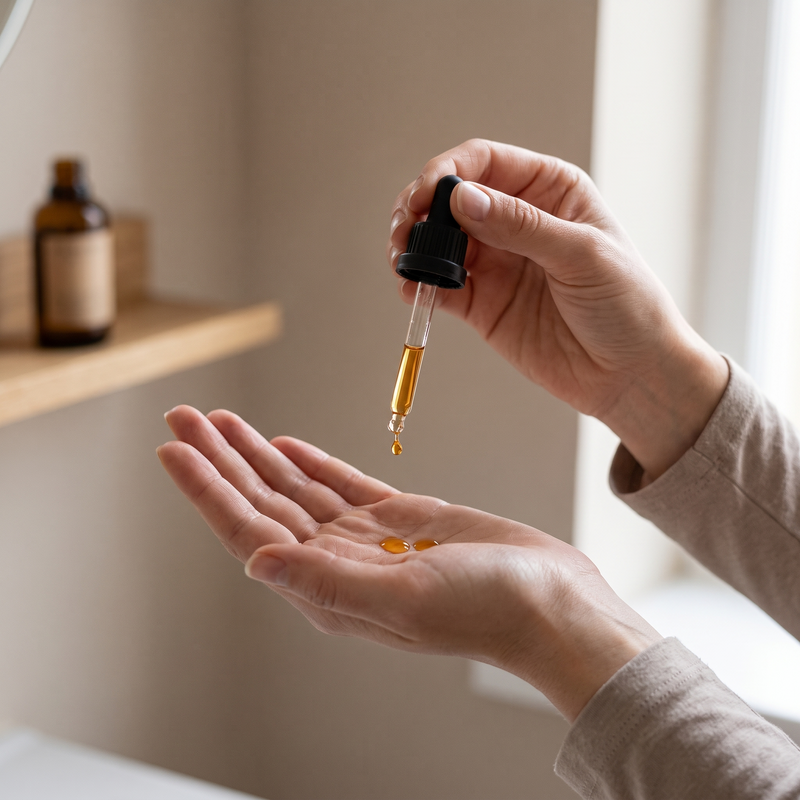 A few drops. Massage in gently.
